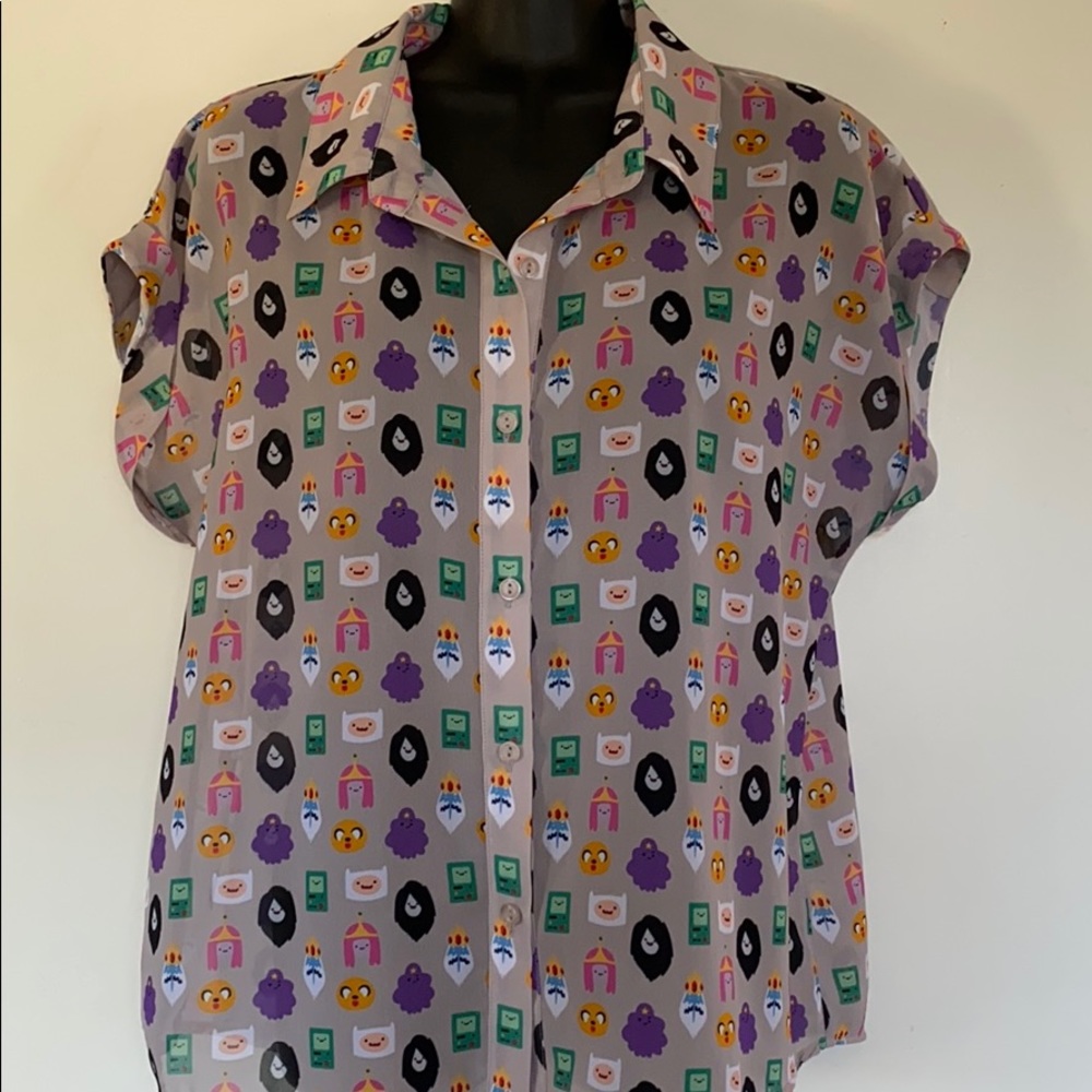 Adventure Time sheer button up collared blouse